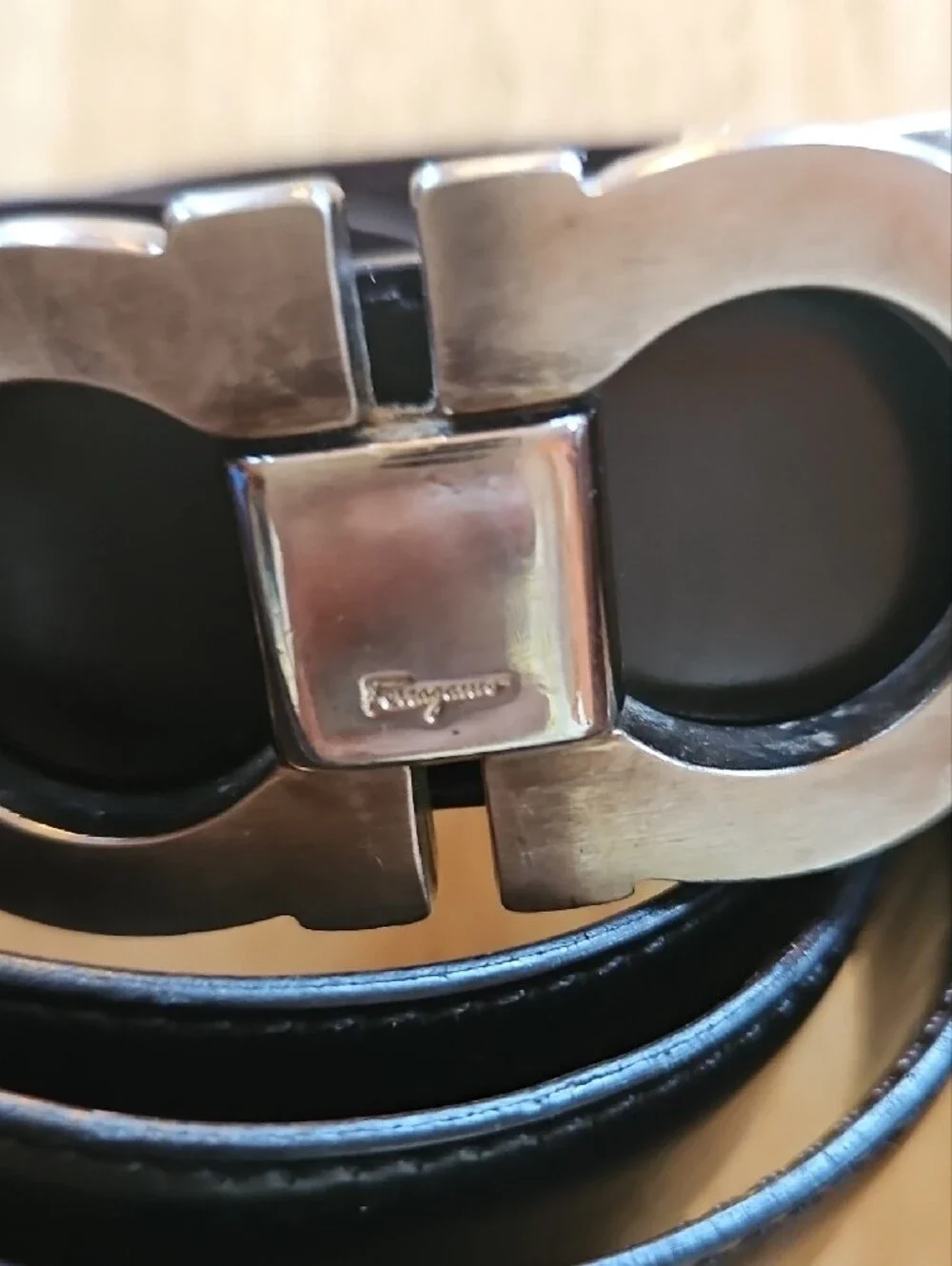 Salvatore Ferragamo Black/Brown Reversible Leather Belt  Double-Gancini Buckle